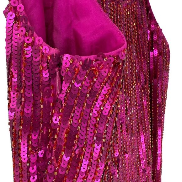 Trina Turk Sequin Tunic Pink XS Sleeveless Silk Scoop Neck Formal Flirty Fucshia - Picture 10 of 11
